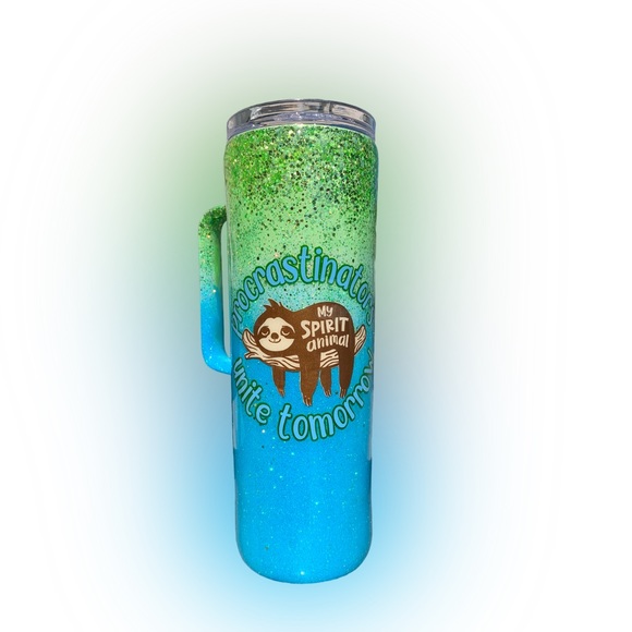 Procastrinators & sloths, spirit animals, funny 20oz skinny tumbler with handle - Picture 3 of 11
